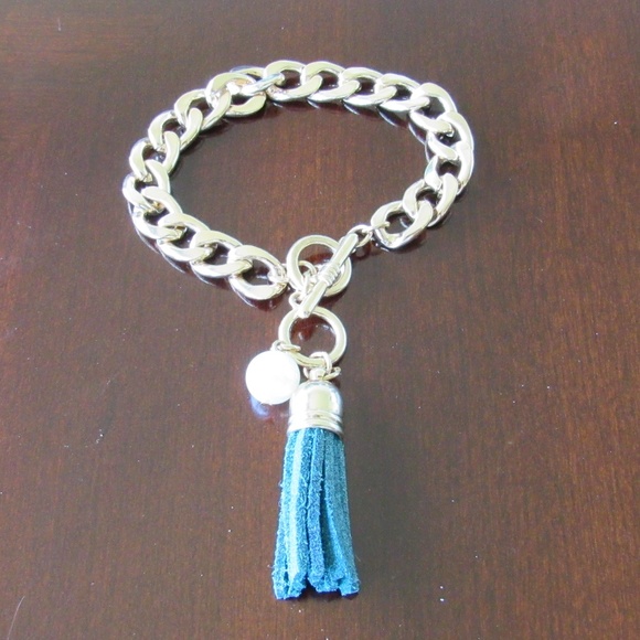 Tassel Curb Cable Charm Chain Link Wrist Bracelet - Picture 2 of 4